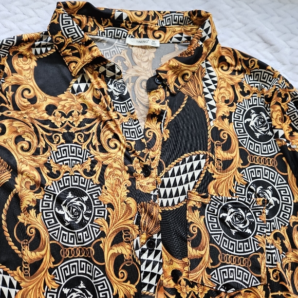 SOLD Timing Black & Gold Long Sleeve Button-Down Mini Dress Size 2X - Picture 6 of 14